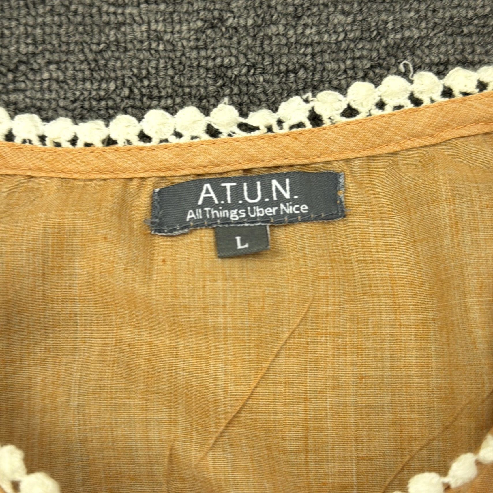 Vintage A.T.U.N. Dress Womens Large Yellow Crochet Trim Sleeveless Fit & Flare Sundress Size L / US 10 / IT 46 - 3 Thumbnail