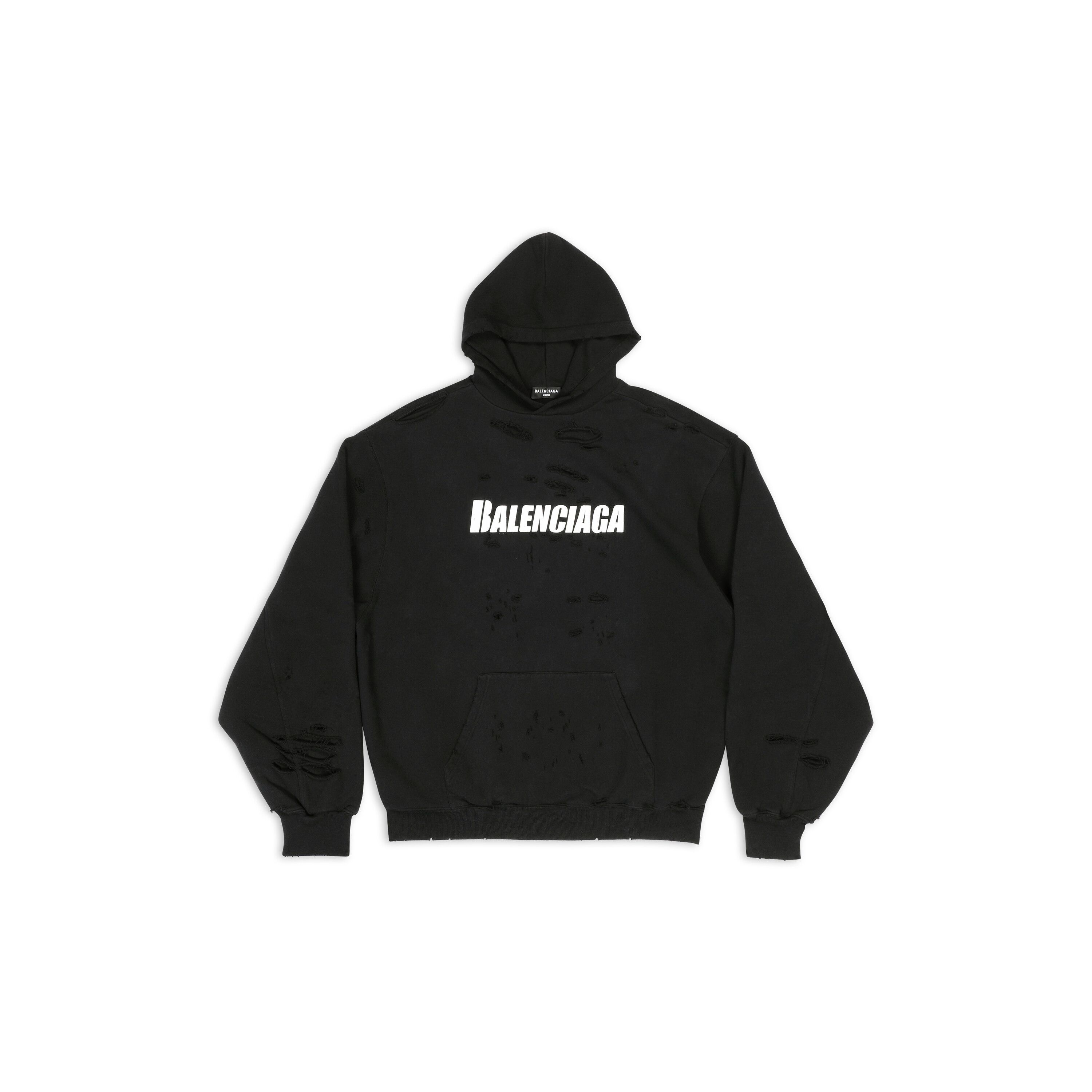 Balenciaga o1s1wg110624 Caps Destroyed Hoodie in Black Size US L / EU 52-54 / 3 - 1 Thumbnail