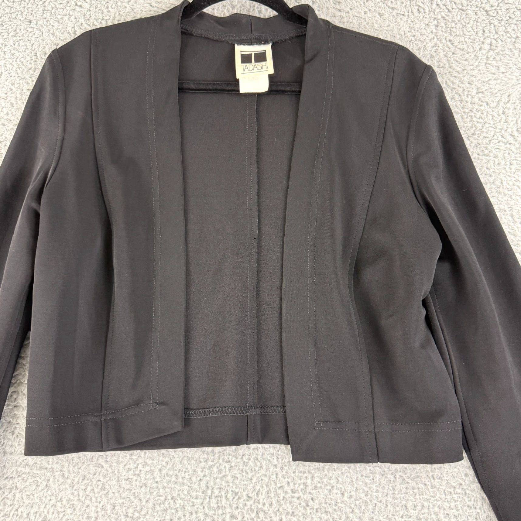 Tadashi Shoji Tadashi Jacket Womens M Black Cropped Open Front Long Sleeve Vintage USA Jacket Size M / US 6-8 / IT 42-44 - 4 Thumbnail