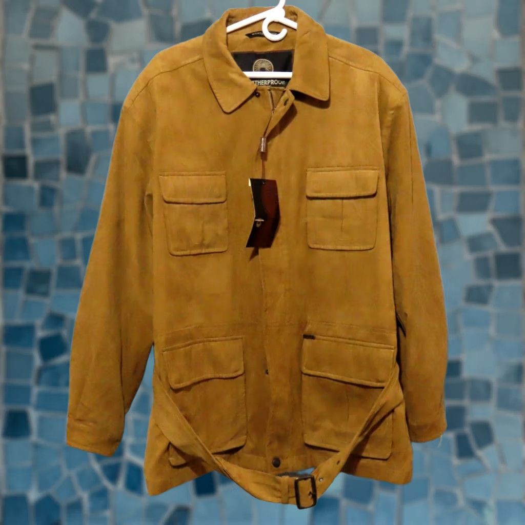 Weatherproof Weatherproof Men's XL Full Zip Belted Faux Suede Brown Jacket Shirt/Bomber Jacket/Softshell Mid-Length Zipper Pockets Classic Fit Size US XL / EU 56 / 4 - 1 Thumbnail