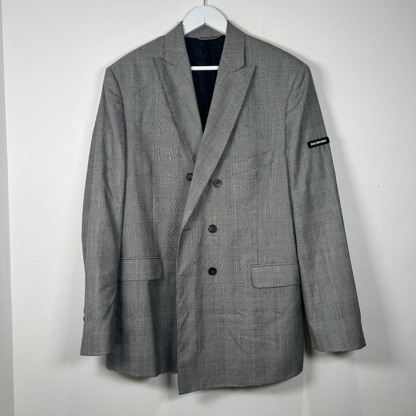 Balenciaga Balenciaga FW21 Grey Checkered Wool Oversized Blazer Size 42 Size 50R - 1 Thumbnail