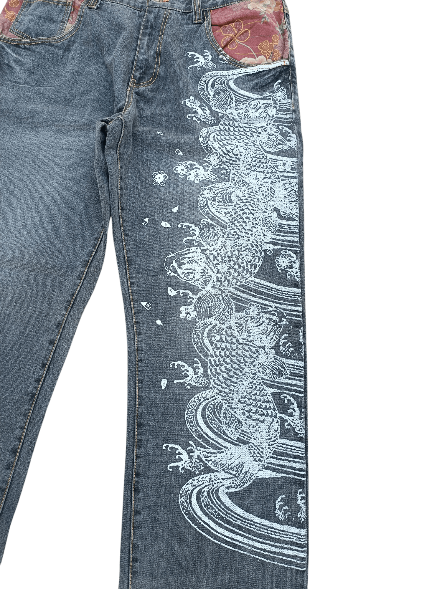 Japanese Brand RARE 🔥 Japanese Brand B-S Printed Koi Fish Floral Jeans Size US 36 / EU 52 - 9 Thumbnail
