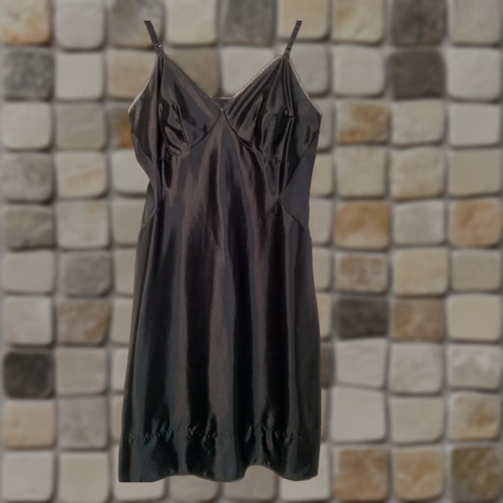 Vintage VINTAGE Lorraine Women's Slip Gown Size 34 Black Nylon Midi Stretch Panels Intimates Size ONE SIZE - 1 Thumbnail