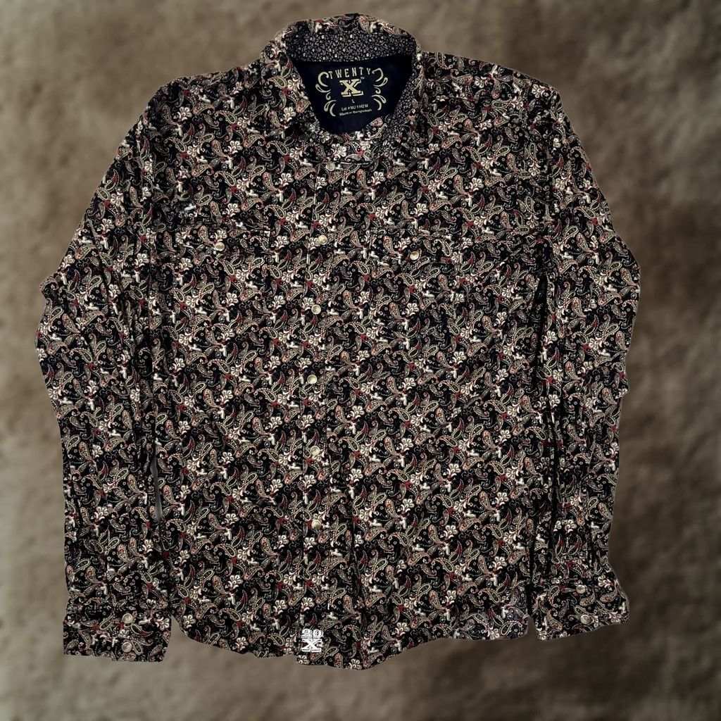 Vintage Twenty X Shirt Mens Large Black Paisley Long Sleeve Casual Snap Front Western Size US L / EU 52-54 / 3 - 1 Thumbnail