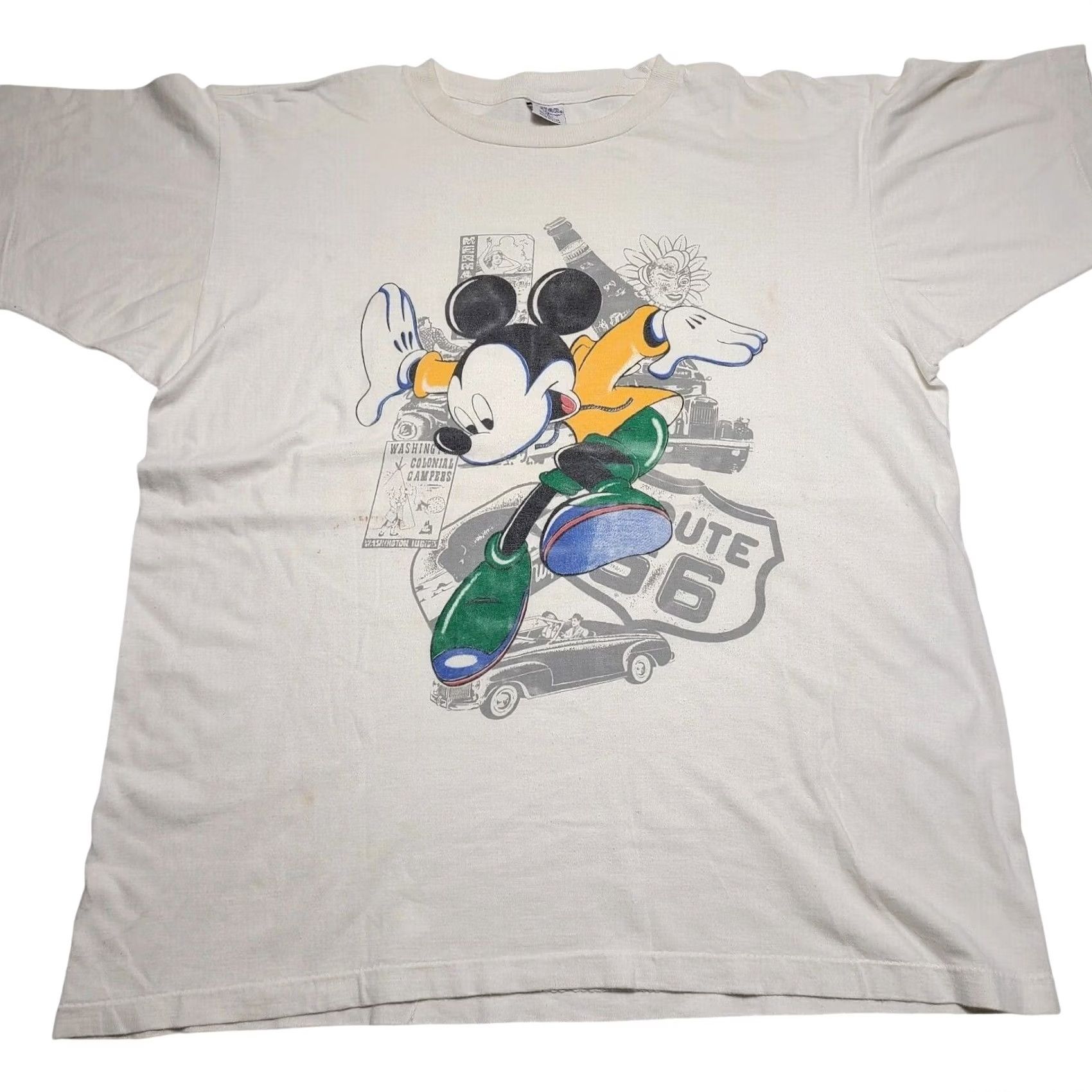 Route 66 VINTAGE Mickey Mouse California Route 66 Travel T-Shirt Mens 2XL White 90s Cotton Short Sleeve Crew Neck Single Stitched Size US XXL / EU 58 / 5 - 2 Thumbnail