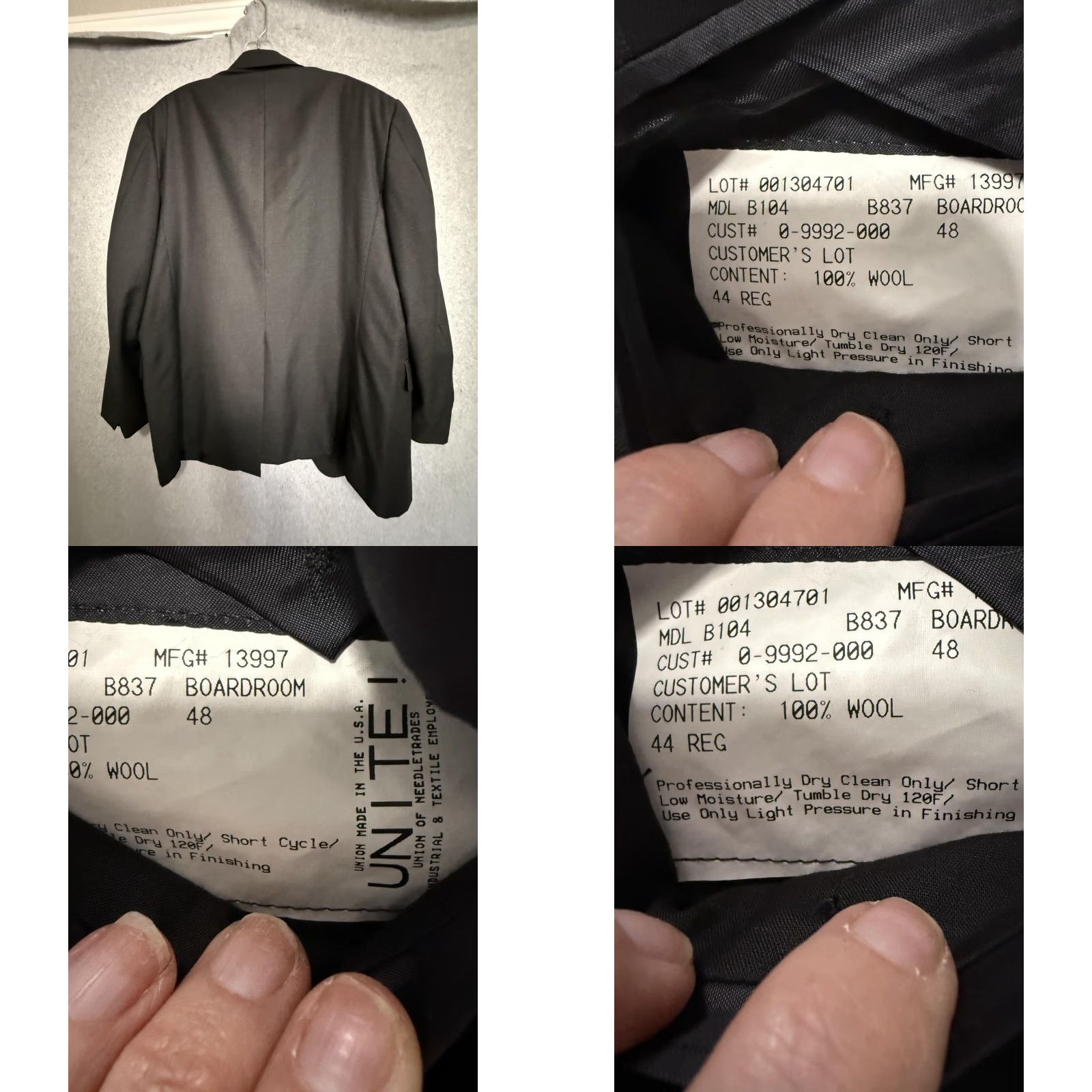 Vintage Hickey Freeman Suit Jacket Mens 44 Gray 100% Wool Loro Piana Boardroom USA Size 44R - 9 Thumbnail