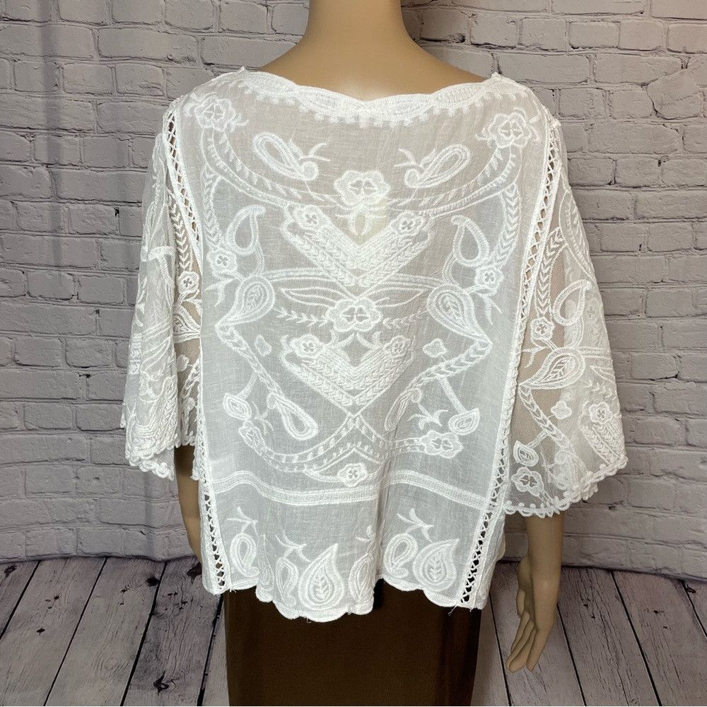 Other NWT New Amber Skies White Embroidered Boho Top Size XL Size XL / US 12-14 / IT 48-50 - 5 Thumbnail