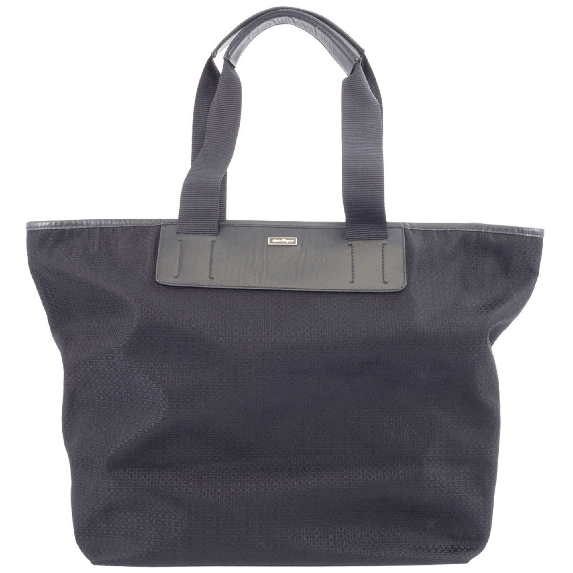 Salvatore Ferragamo Nylon Tote Bag Au-21-2381 Leather Black Women's