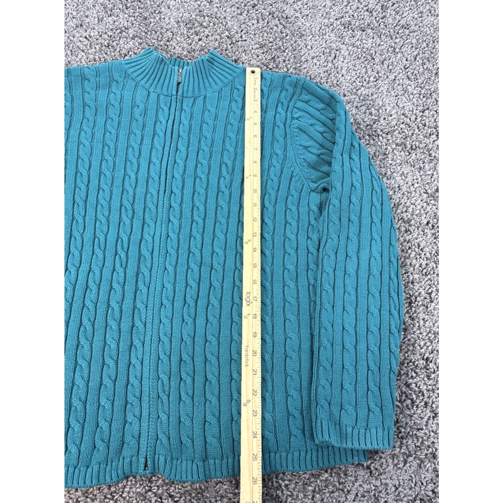 Vintage LL Bean Sweater Women’s 2X Full Zip Cable Knit Turquoise Fishermen Cottagecore Size XXL / US 16-18 / IT 52-54 - 2 Thumbnail