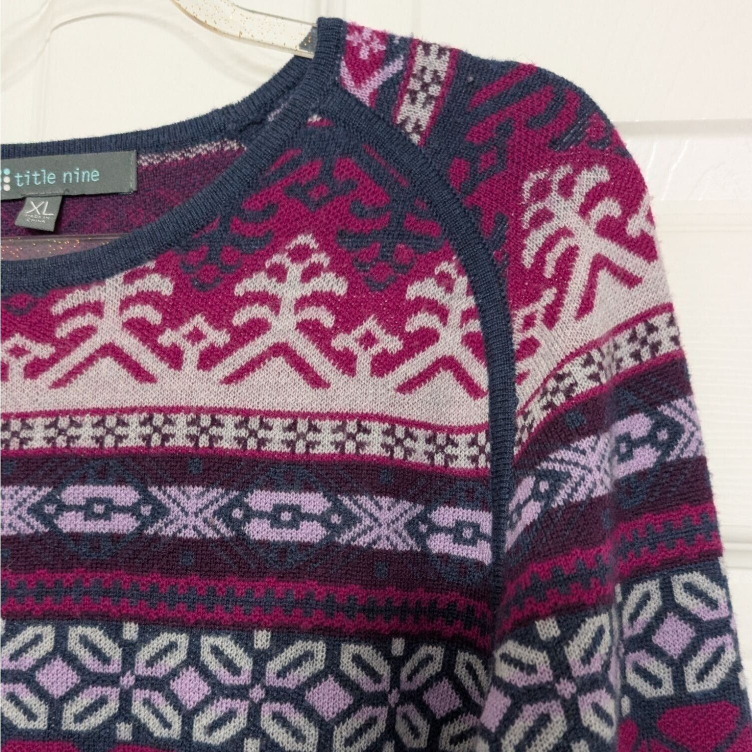 Designer Title Nine Fair Isle Sweater Womens Size XL Purple Knit Long Size XL / US 12-14 / IT 48-50 - 3 Thumbnail