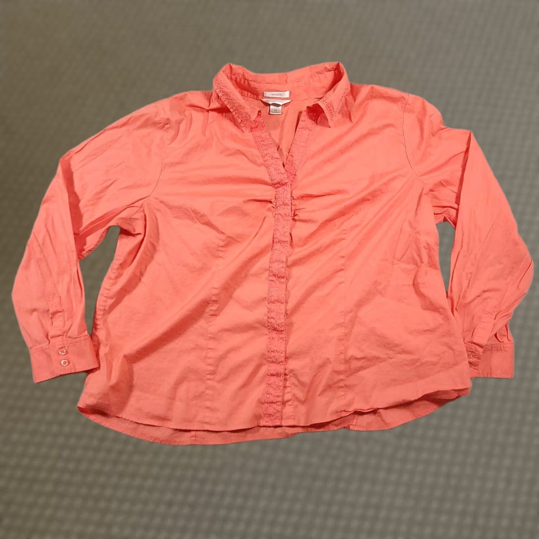 Pinko CJ Banks Shirt Womens 2X Pink Coral Stretch Embellished Long Sleeve Collared Top Size XXL / US 16-18 / IT 52-54 - 1 Thumbnail