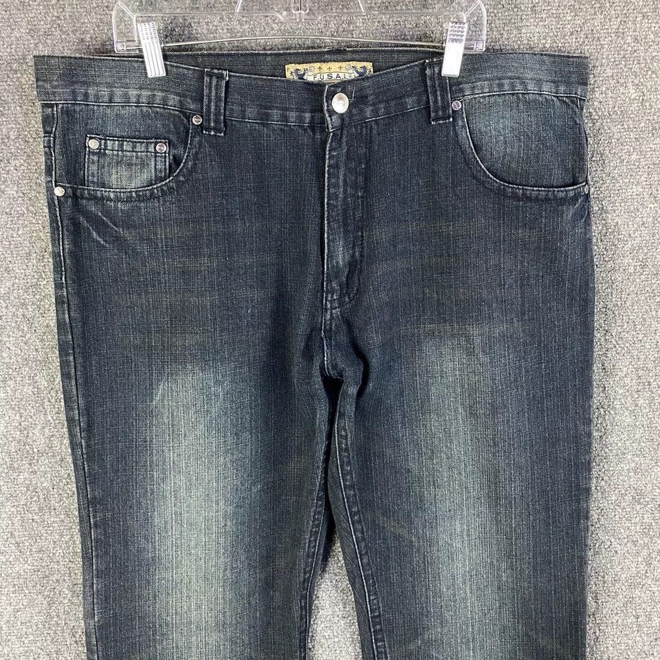 FUSAI FUSAI Jeans Men's 42x32 Straight Leg Denim Dark Wash Size US 42 / EU 58 - 2 Thumbnail