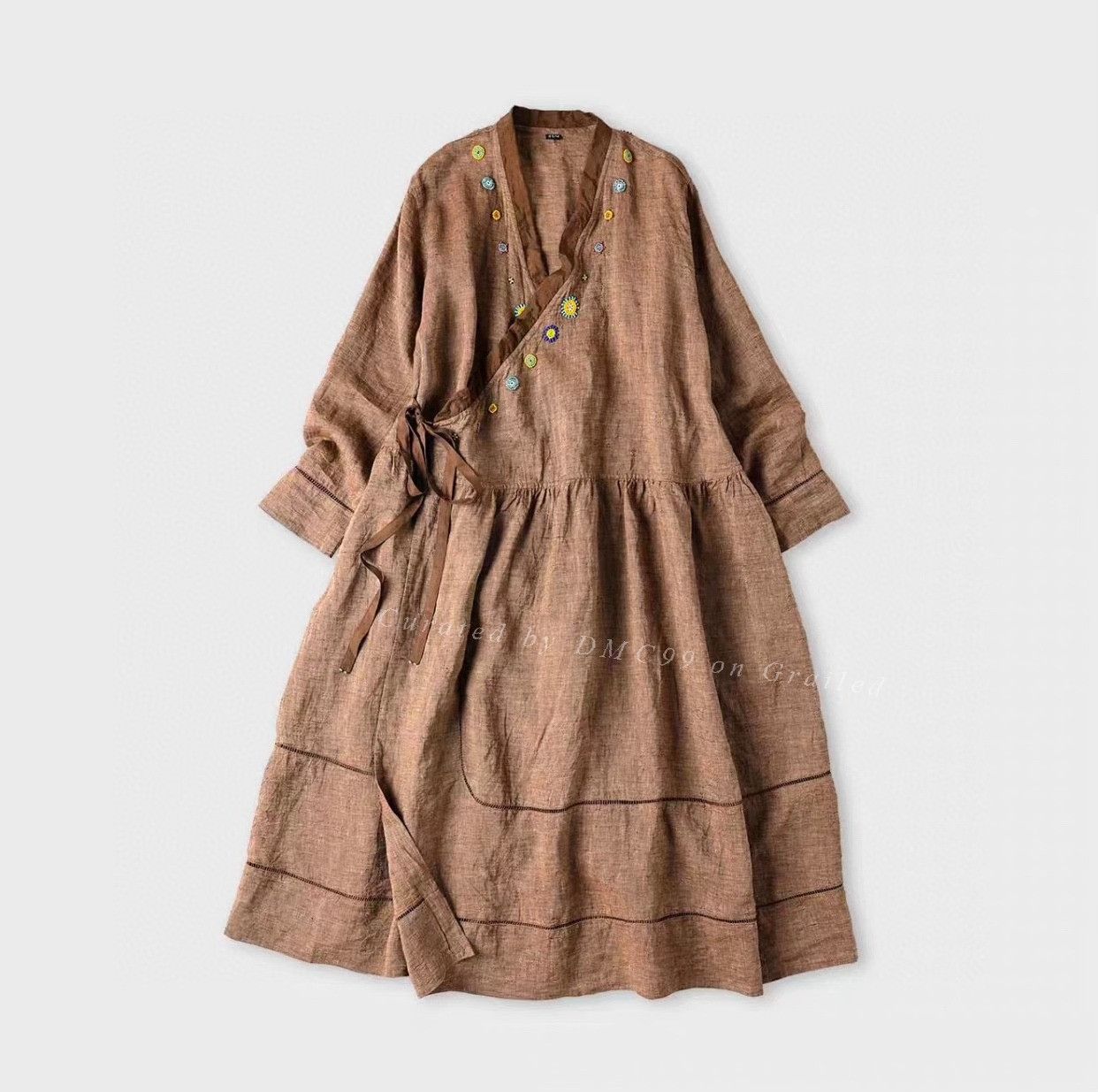45rpm 45R Brown Indian Linen Embroidered Dress Size M / US 6-8 / IT 42-44 - 1 Thumbnail