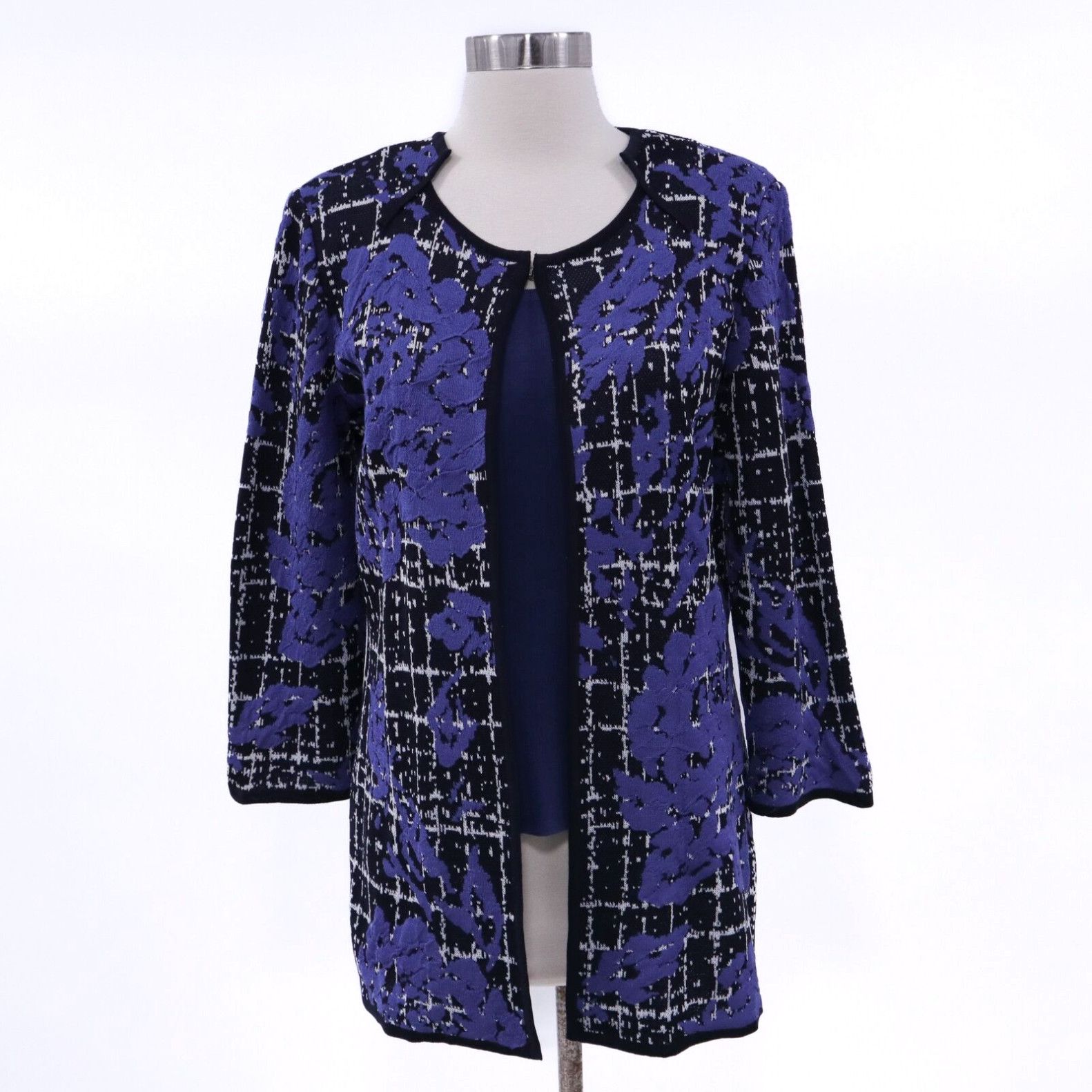 image of Vintage Ming Wang Cardigan Topper Jacket Shell Top Set New Womens Xs Blue White Black