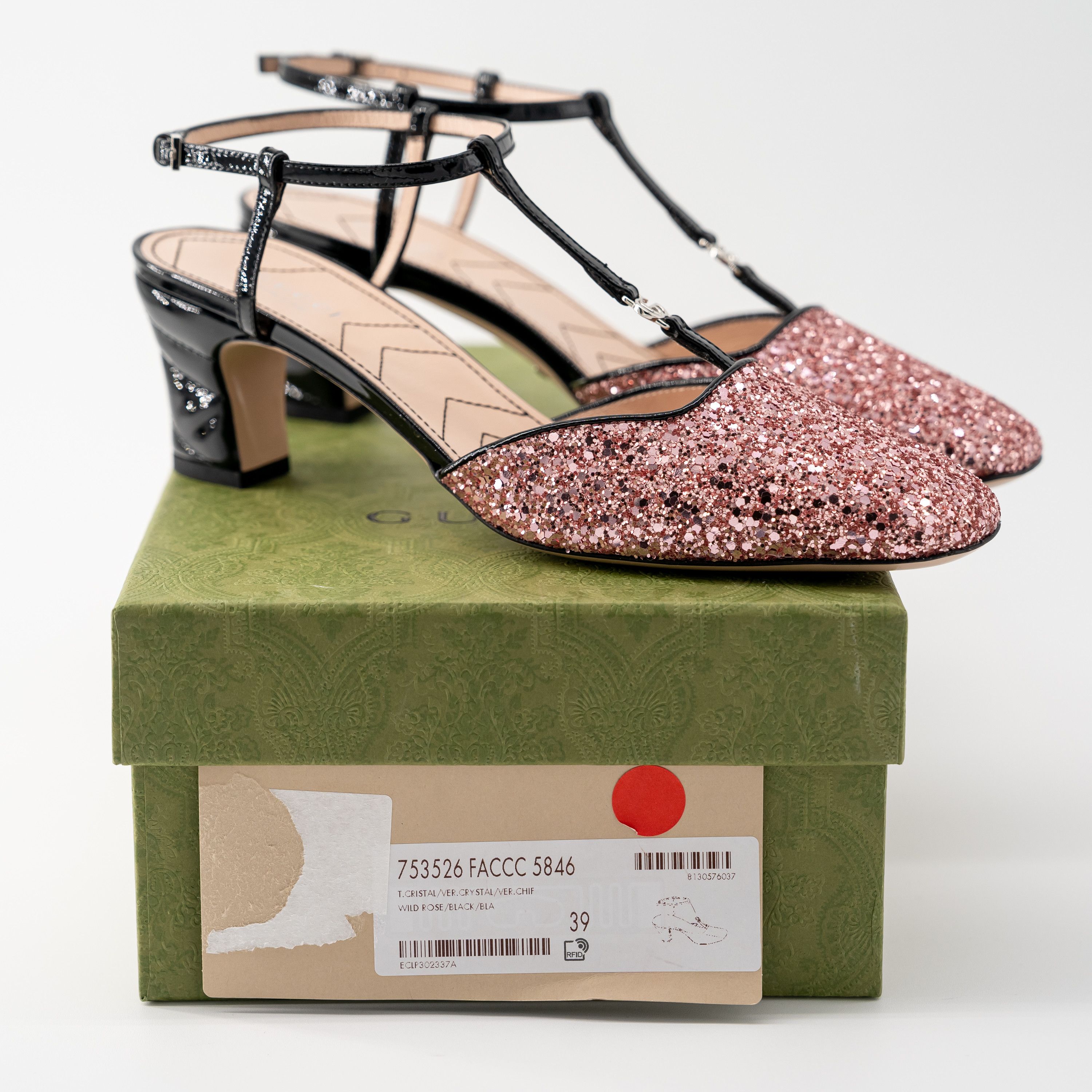 Gucci 39G - Gucci Pink Glitter Slingback Double G T-Strap Pump Size US 9 / IT 39 - 10 Thumbnail