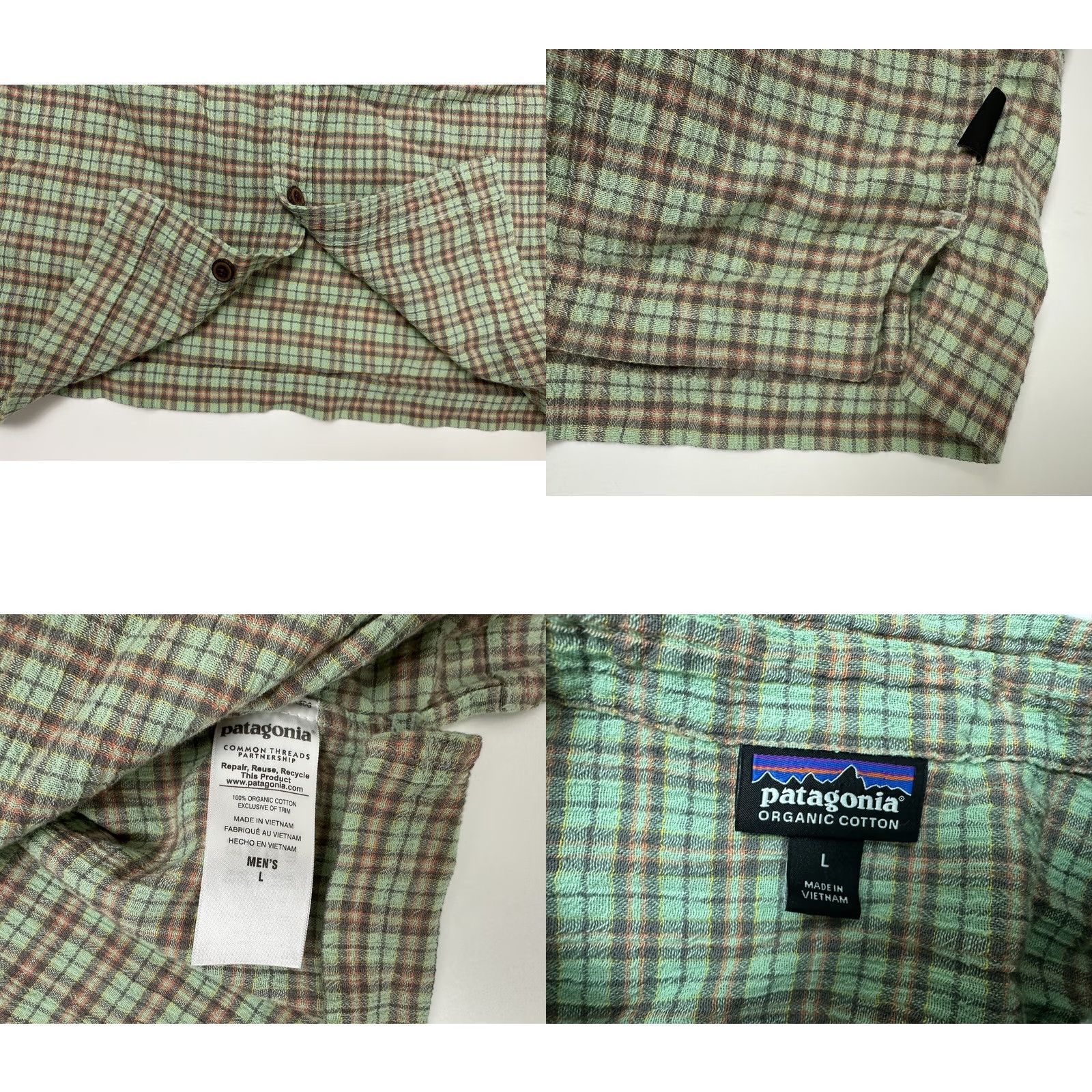 Patagonia Patagonia Shirt Men Large Organic Cotton Gauze Mint Plaid Outdoors Travel Casual Size US L / EU 52-54 / 3 - 9 Thumbnail