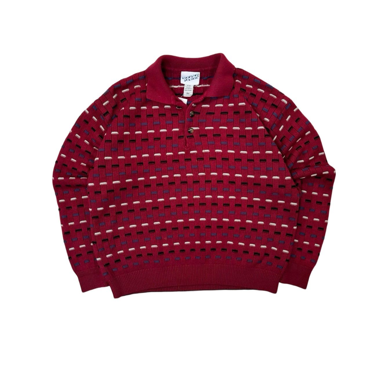 Vintage Vintage 90s Knit Patterned Red Quarter Button Up Sweater Size US M / EU 48-50 / 2 - 1 Thumbnail
