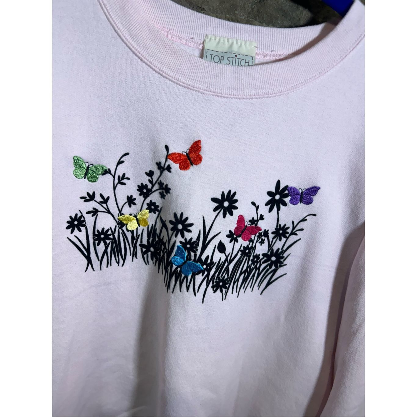 Vintage Women’s XL - Pink Flower Beautiful Nature Embroidered Crewne Size XL / US 12-14 / IT 48-50 - 3 Thumbnail
