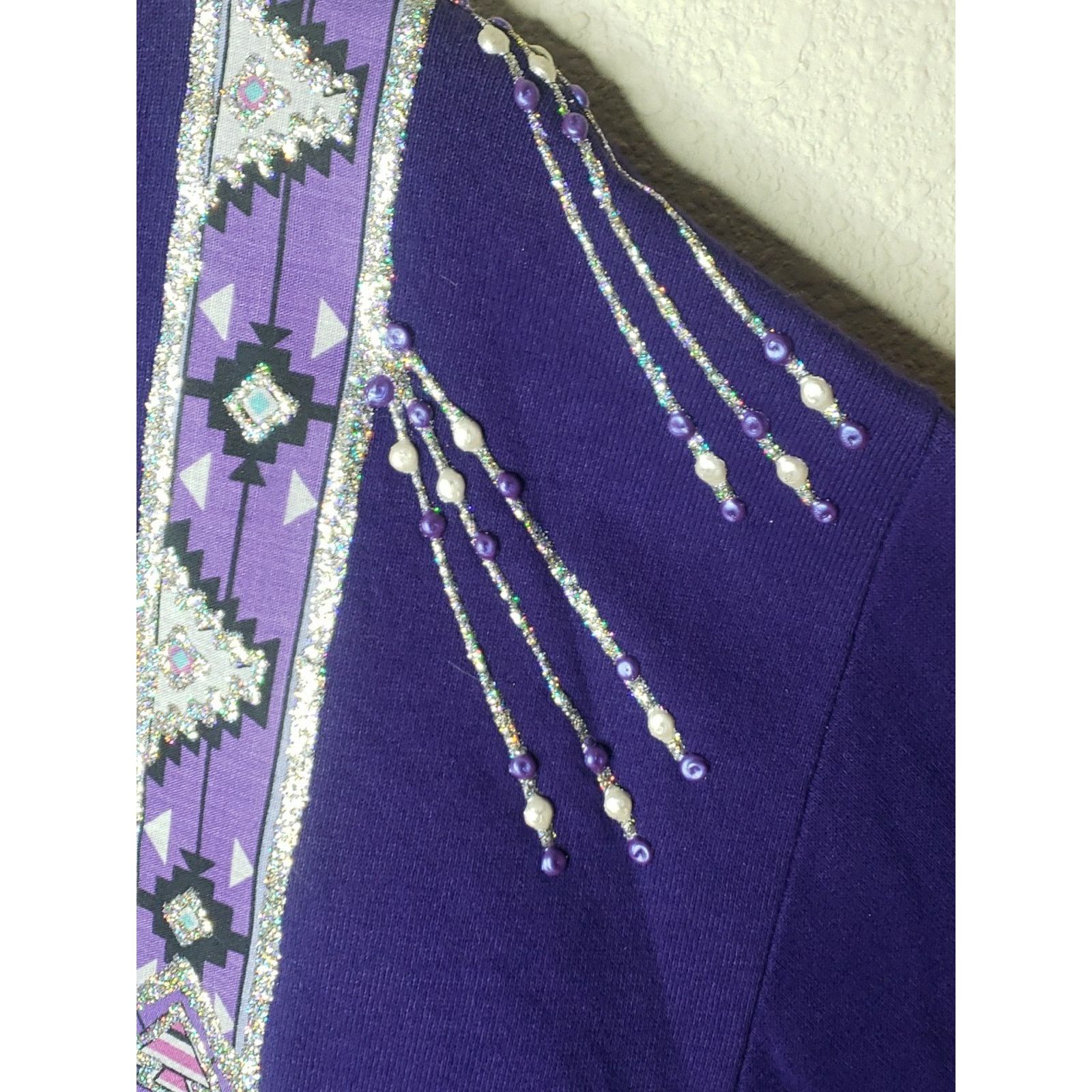 Jerzees Vtg 80s Native American Feathers Sparkle Southwestern MEDIUM Size US M / EU 48-50 / 2 - 10 Thumbnail
