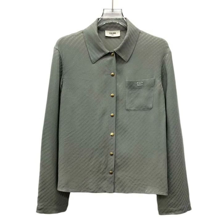 Celine Celine Gray Triomphe Print Silk Shirt Size S / US 4 / IT 40 - 1 Thumbnail