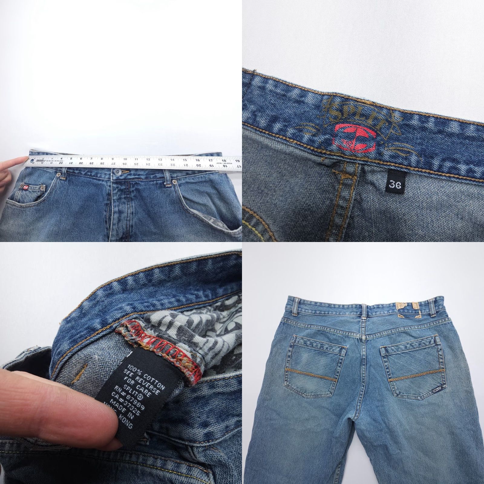 Vintage VTG Split Jeans Mens 36 x 30 Blue Streetwear 90s American Button Fly Baggy Jeans Size US 36 / EU 52 - 8 Thumbnail