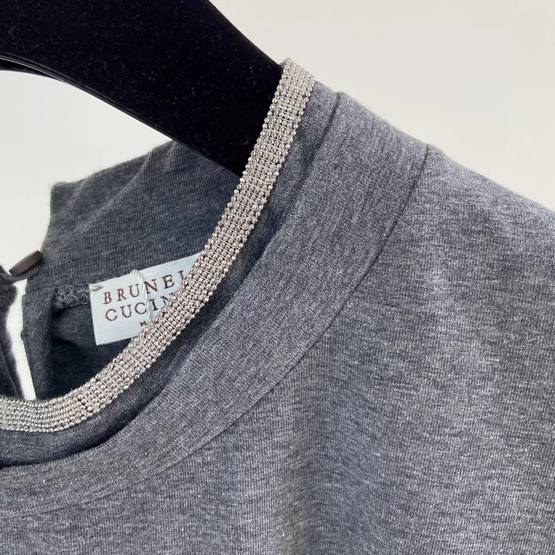 Brunello Cucinelli BC Deep Gray Beaded T-shirt XS Size XS / US 0-2 / IT 36-38 - 6 Thumbnail