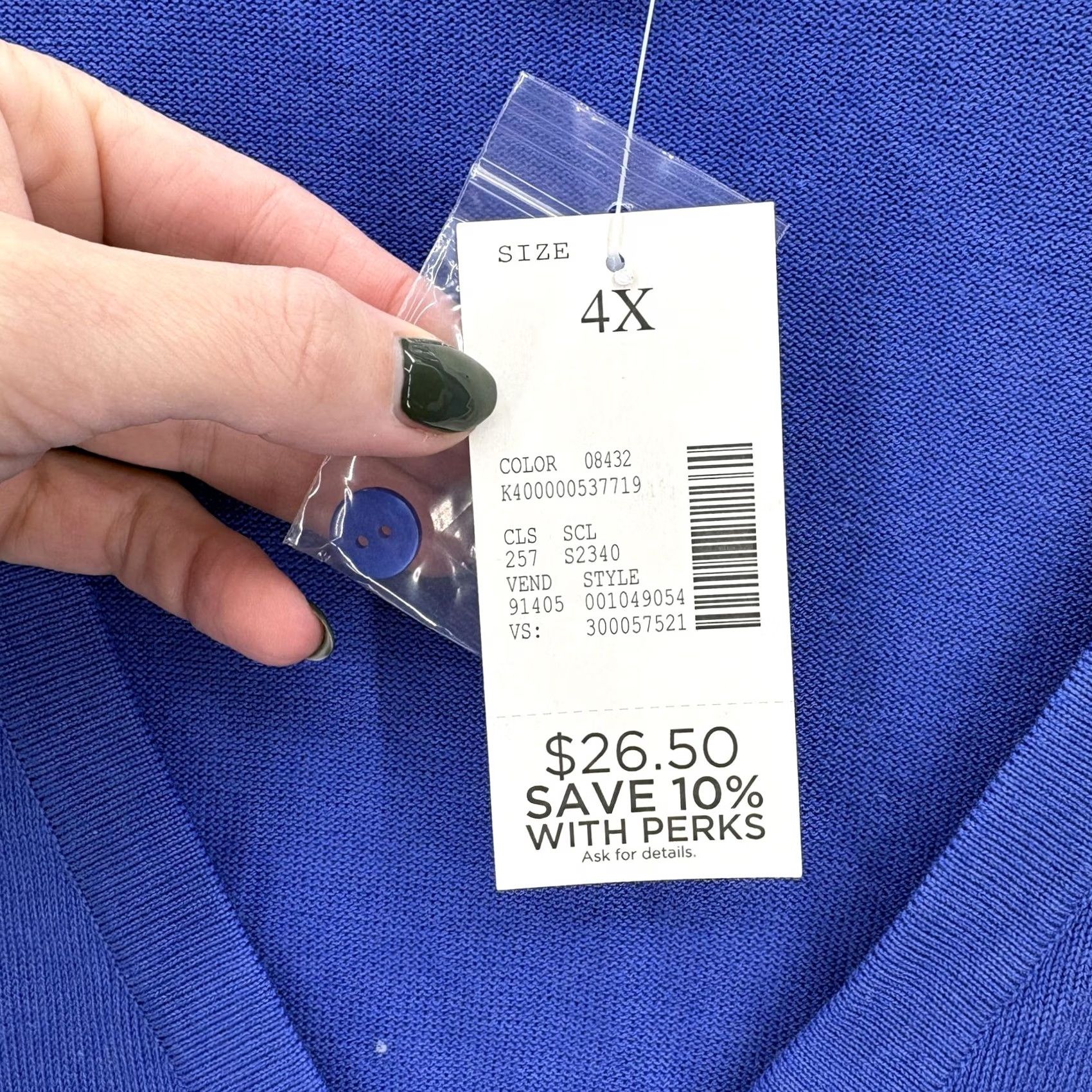 Vintage Catherine's Sweater Womens 4X 30/32W Blue Button Front Cardigan Plus Size V Neck Shirt Womens 4X Blue Cardigan Size XXL / US 16-18 / IT 52-54 - 6 Thumbnail