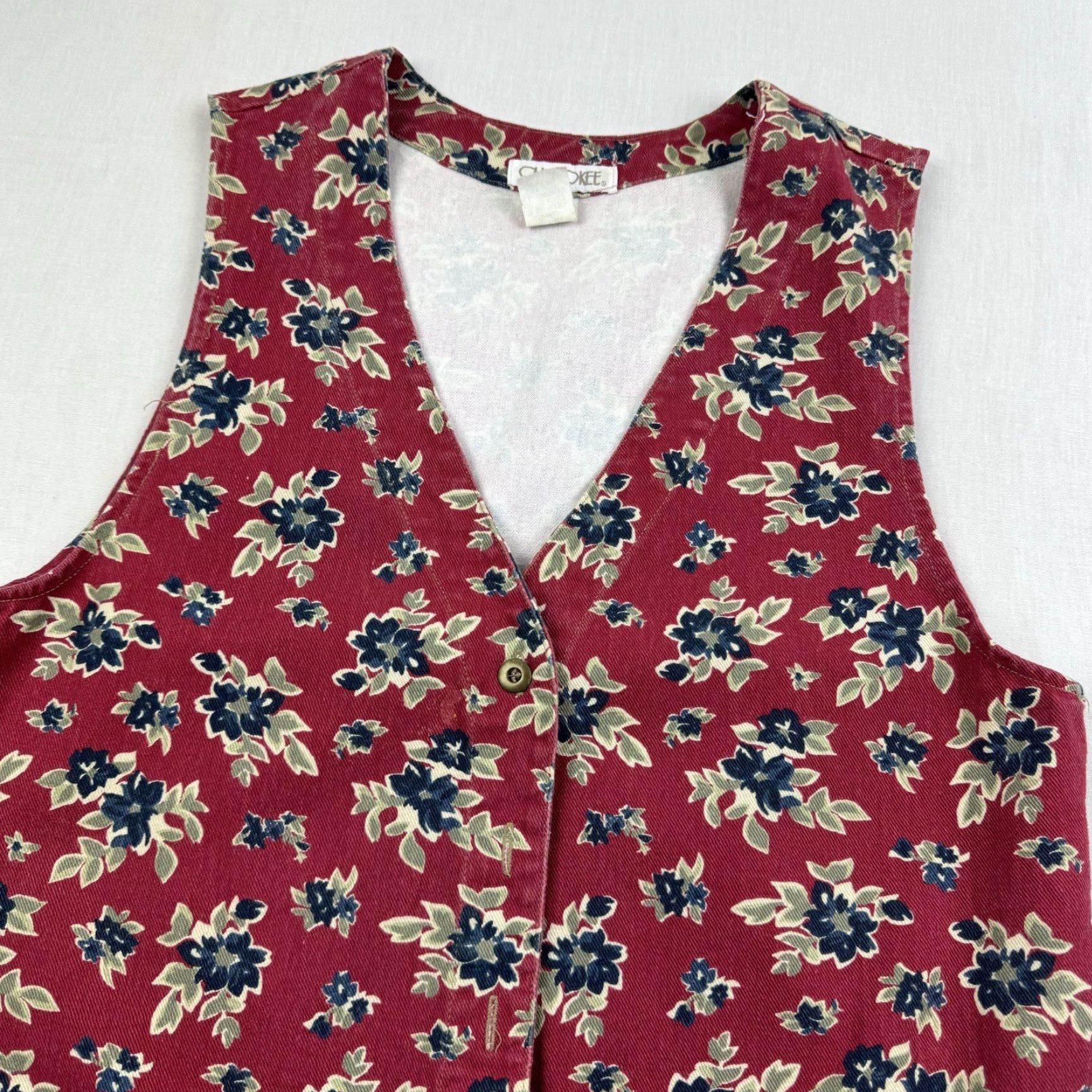 Cherokee VINTAGE Cherokee Floral Vest Womens Medium Red V-Neck 90s Floral Nature Size M / US 6-8 / IT 42-44 - 2 Thumbnail