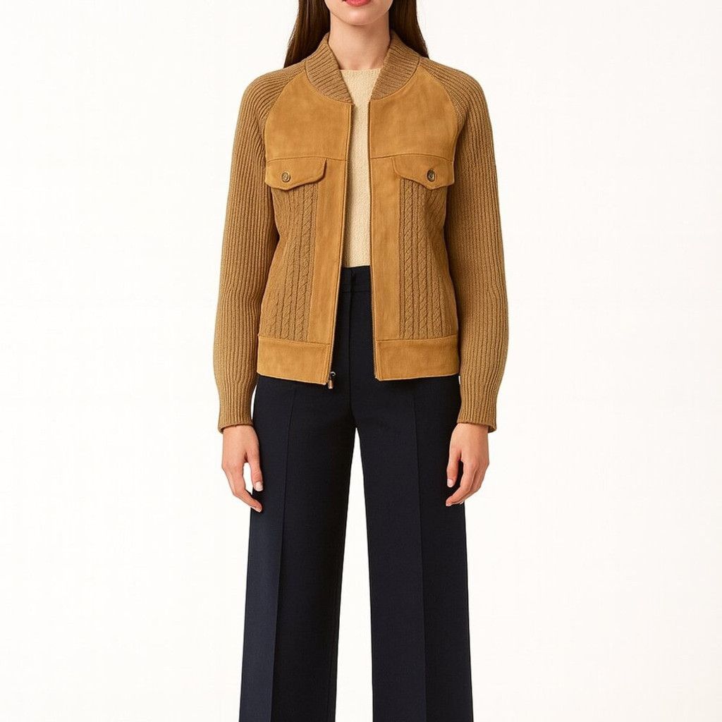 Bally BALLY Heritage Suede Tan Knitted Western Boho Jacket Zip-Up Size M / US 6-8 / IT 42-44 - 1 Thumbnail