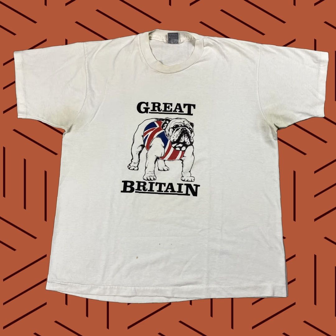 Vintage VINTAGE SCREEN STARS T-Shirt Men XL White English Bulldog Graphic 80s 90s London USA Churchill Mascot Size US XL / EU 56 / 4 - 1 Thumbnail