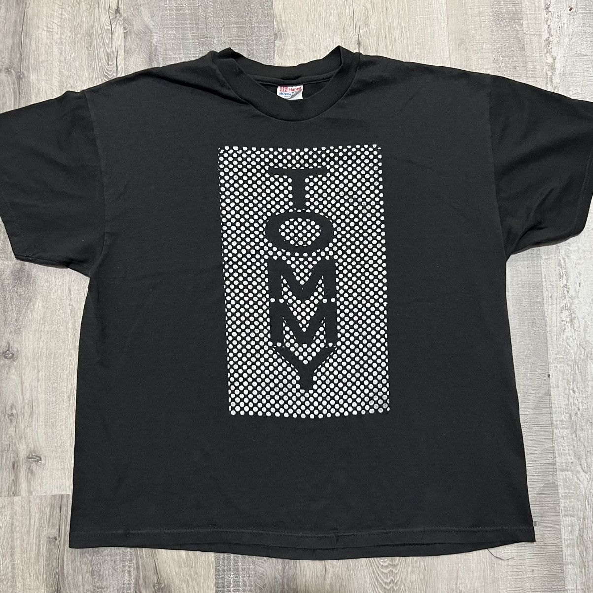 Hanes × Vintage VTG TOMMY Black Polka Dot Graphic Double Sided 90s T Shirt Size US XL / EU 56 / 4 - 1 Thumbnail