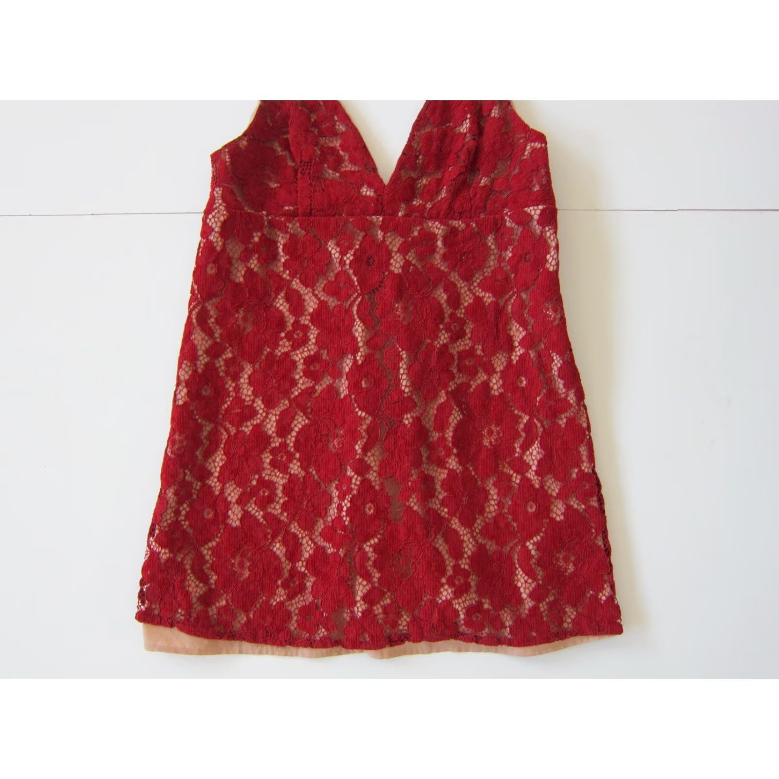 Free People VINTAGE Free People Dress Empire Slip Red Velvet Floral Spaghetti Strap V-Neck 10 Womens Size L / US 10 / IT 46 - 8 Thumbnail