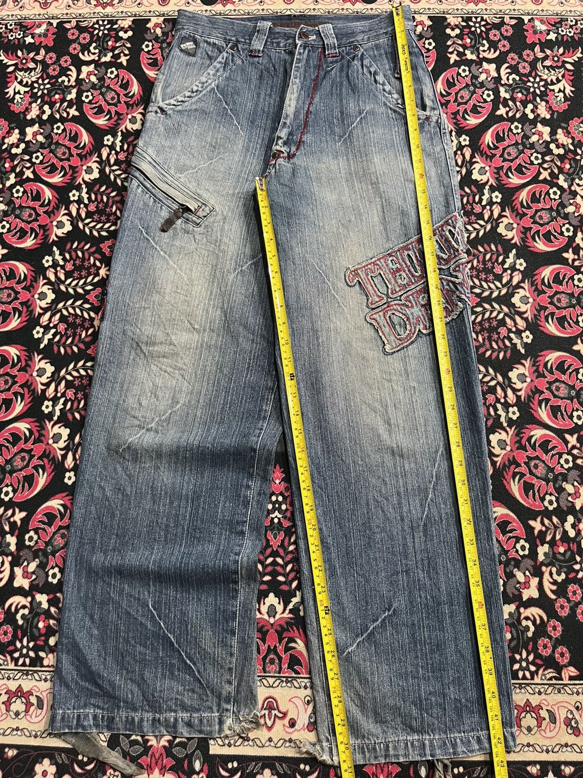 JNCO Thriller Denim Embossed Slogan High Rise Loose Baggy Jeans Size US 30 / EU 46 - 13 Thumbnail
