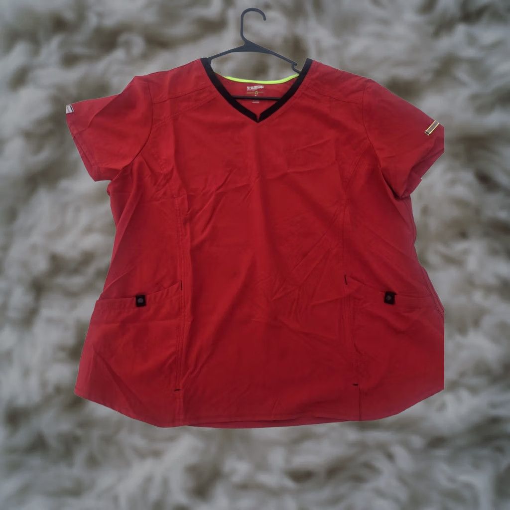Vintage Scrubstar Scrub Top Womens 2XL Red V-neck Short Sleeve Medical Nurse Work Shirt Size XXL / US 16-18 / IT 52-54 - 1 Thumbnail