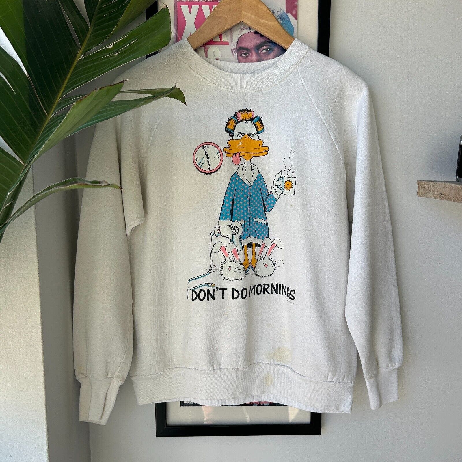 Vintage 80s “I Don’t Do Mornings” outlet Angry Duck Sweater Sz Large