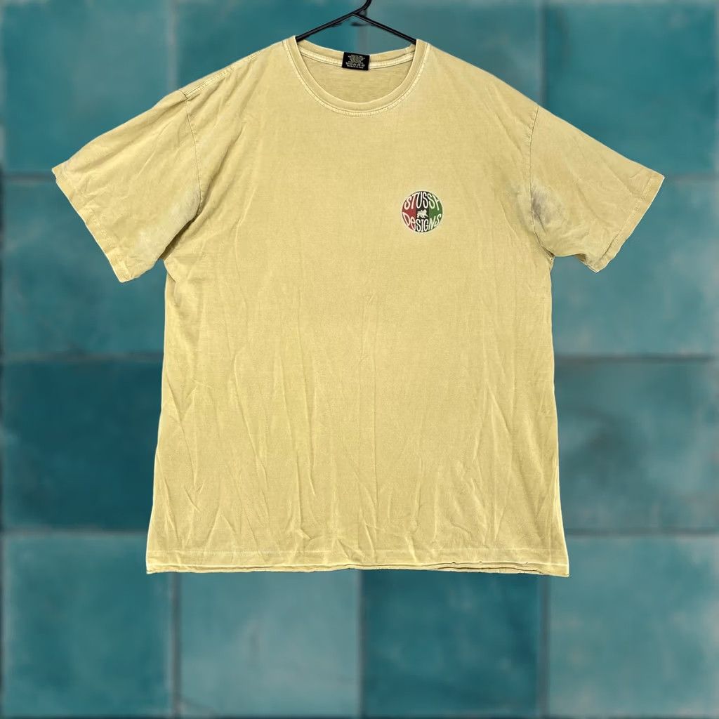 4SDESIGNS Stussy T-Shirt Mens Large Yellow Rasta Lion Graphic Tee Bubble Y2K Size US L / EU 52-54 / 3 - 1 Thumbnail