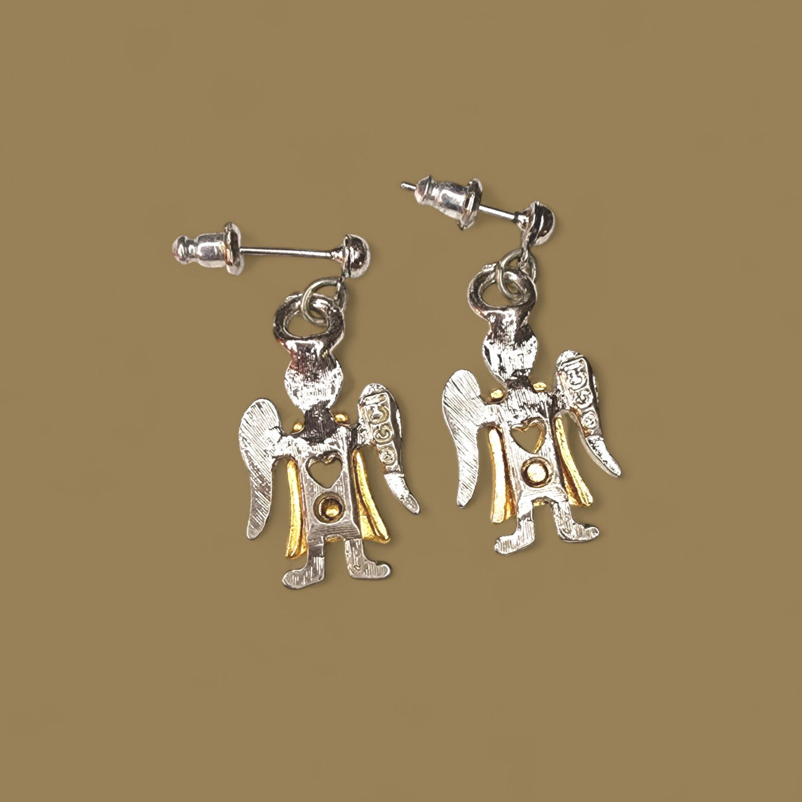 Other ADORABLE Two-Tone ANGEL Dangle Pierced Earrings Signed GCI Size ONE SIZE - 3 Thumbnail