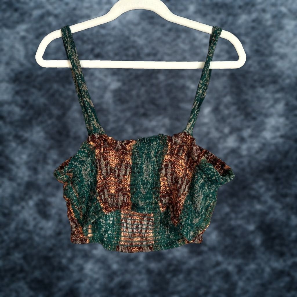 Free People Free People Shirt Womens Small Cropped Tank Top Green Orange - Cotton Polyester Knit Sleeveless Pullover Casual Summer Spring Womens Slim fit Size S / US 4 / IT 40 - 1 Thumbnail