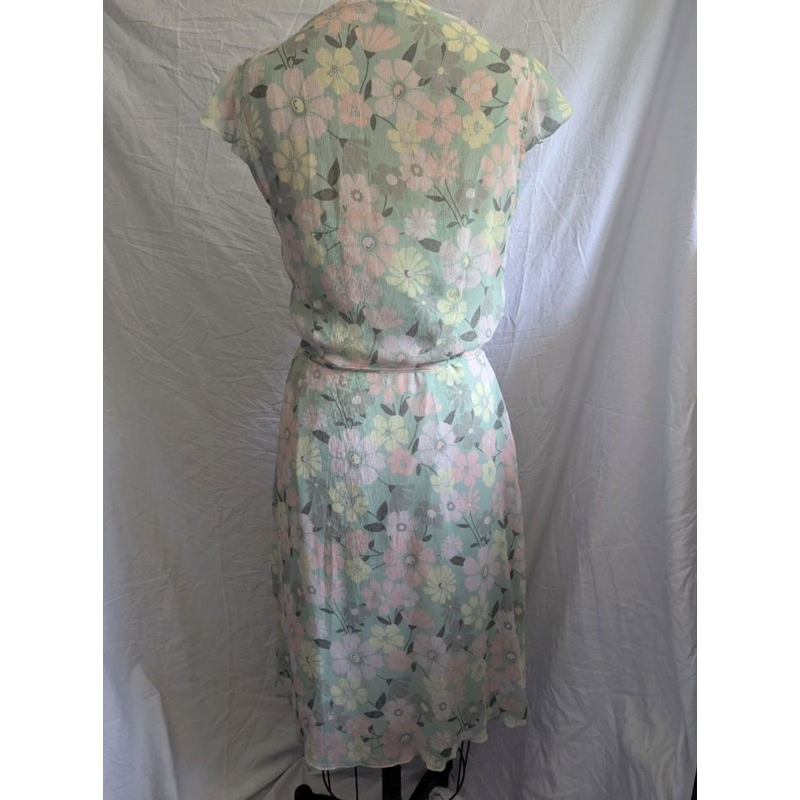 H&M Mint Floral Sundress Sleeveless Sz 12 Faux Wrap Ruffle V-Neck Chiffon Knee Length H&M Women Casual Summer Spring Blue Pattern Size XL / US 12-14 / IT 48-50 - 3 Thumbnail