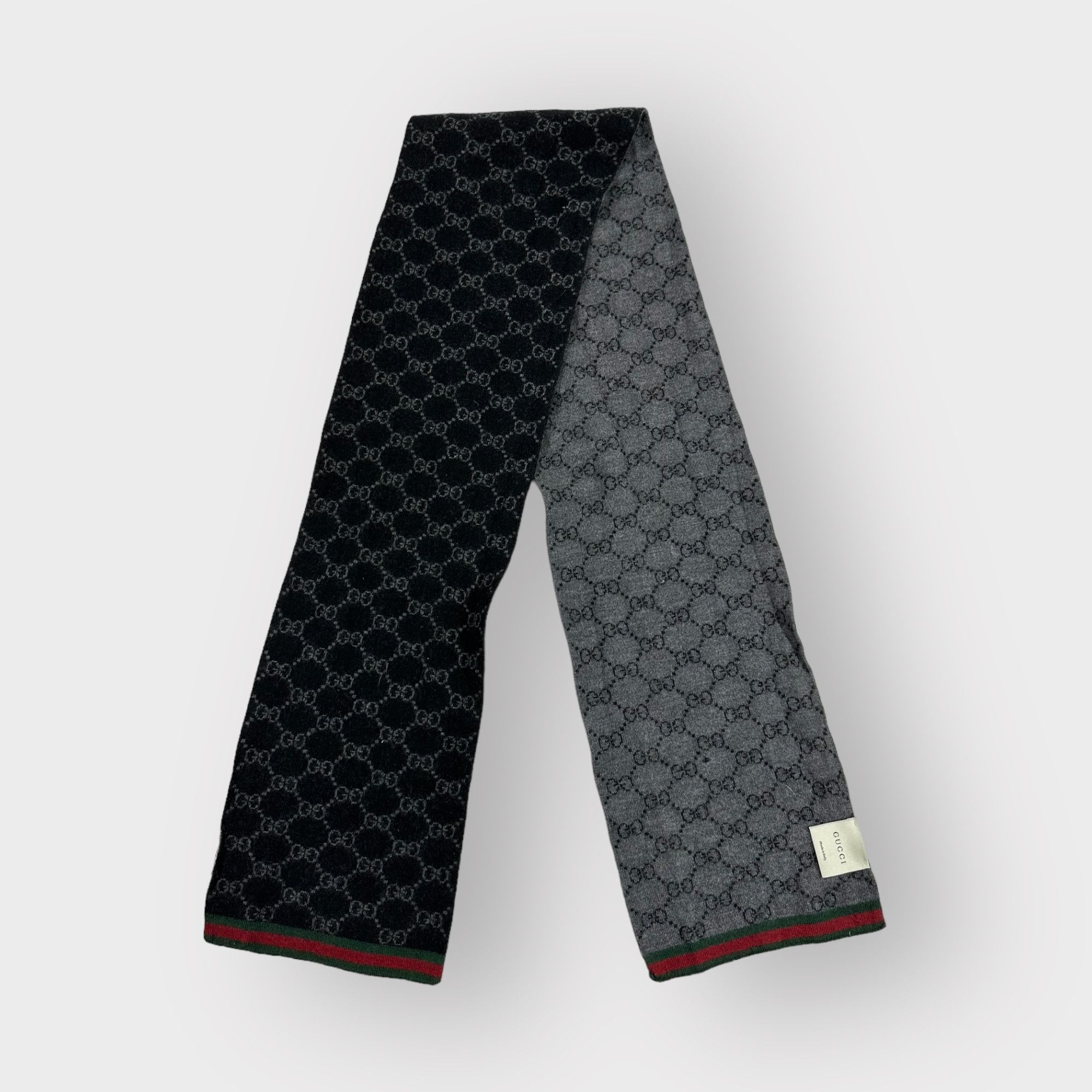 image of Gucci Scarf Monogram Wool Gray Web in Black, Men's