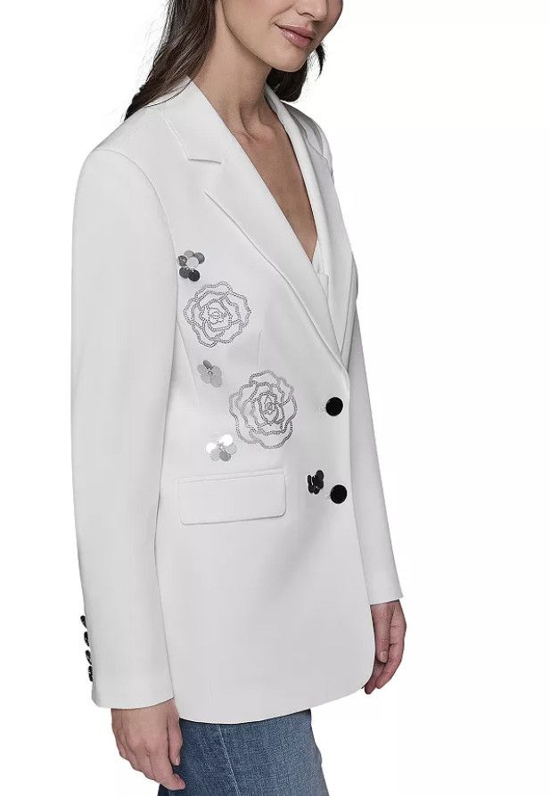Karl Lagerfeld Karl Lagerfeld Paris Rose Sequin Blazer White ( 4 ) Size S / US 4 / IT 40 - 3 Thumbnail