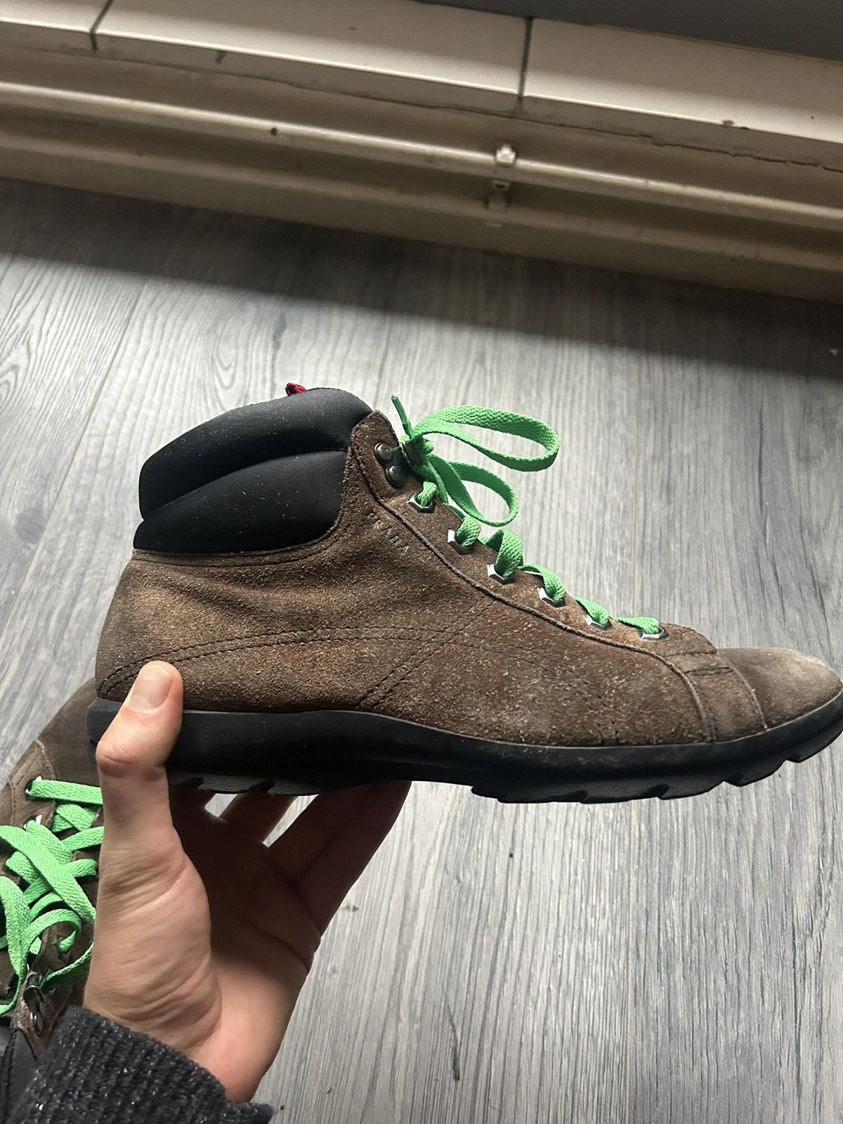 Prada Prada Brown Suede Hiking Boots with Green Laces Size US 8 / EU 41 - 15 Thumbnail