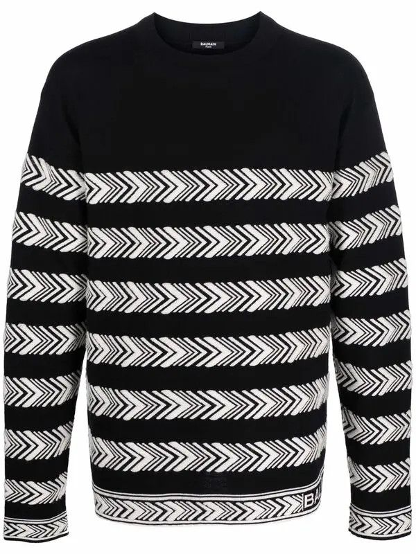 Balmain o1y0426 Crewneck Sweater in Black/White Size US M / EU 48-50 / 2 - 1 Thumbnail