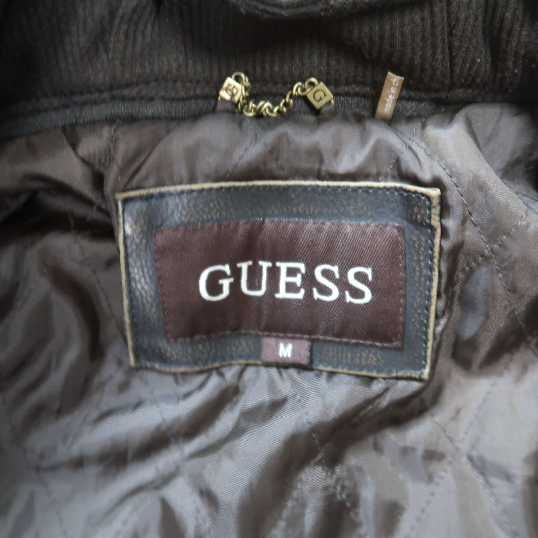 Guess VINTAGE GUESS Faux Leather Jacket Mens Medium Brown Full Zip Coat Hooded Bomber Jacket Size US 31 - 3 Thumbnail