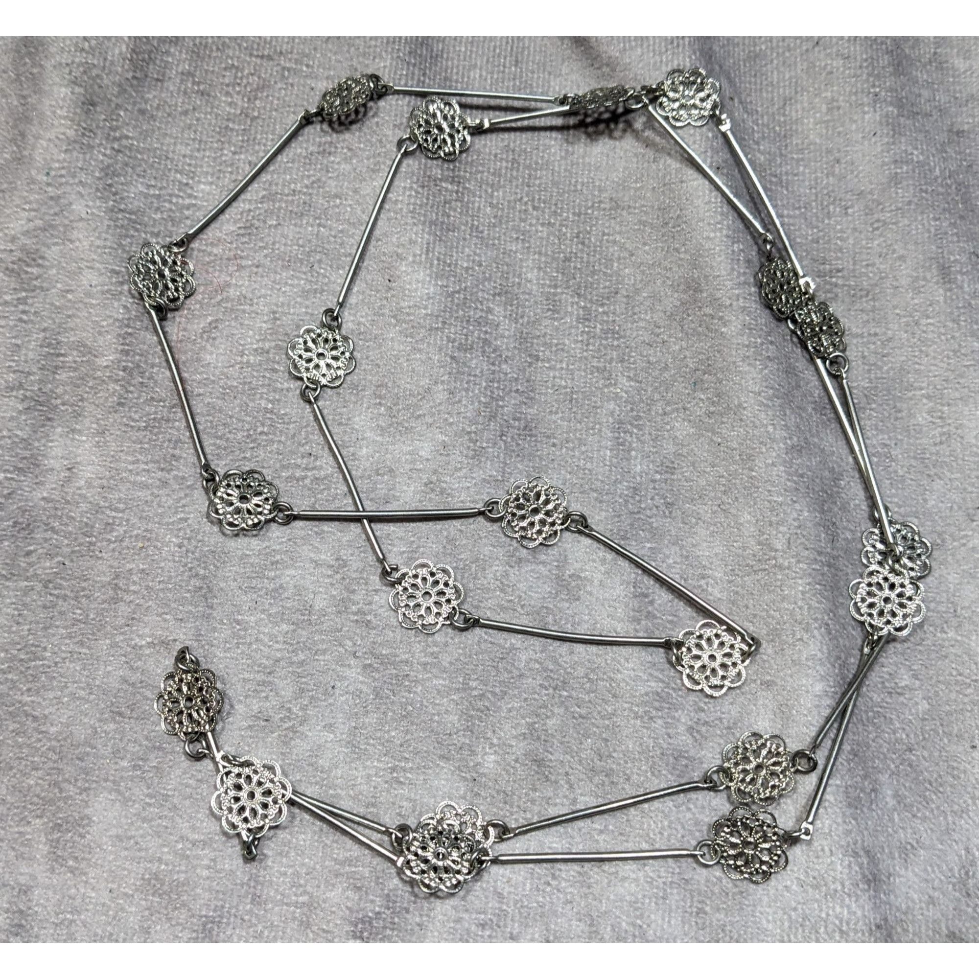 Other Silver Floral Filigree Long Station Necklace Size ONE SIZE - 6 Thumbnail