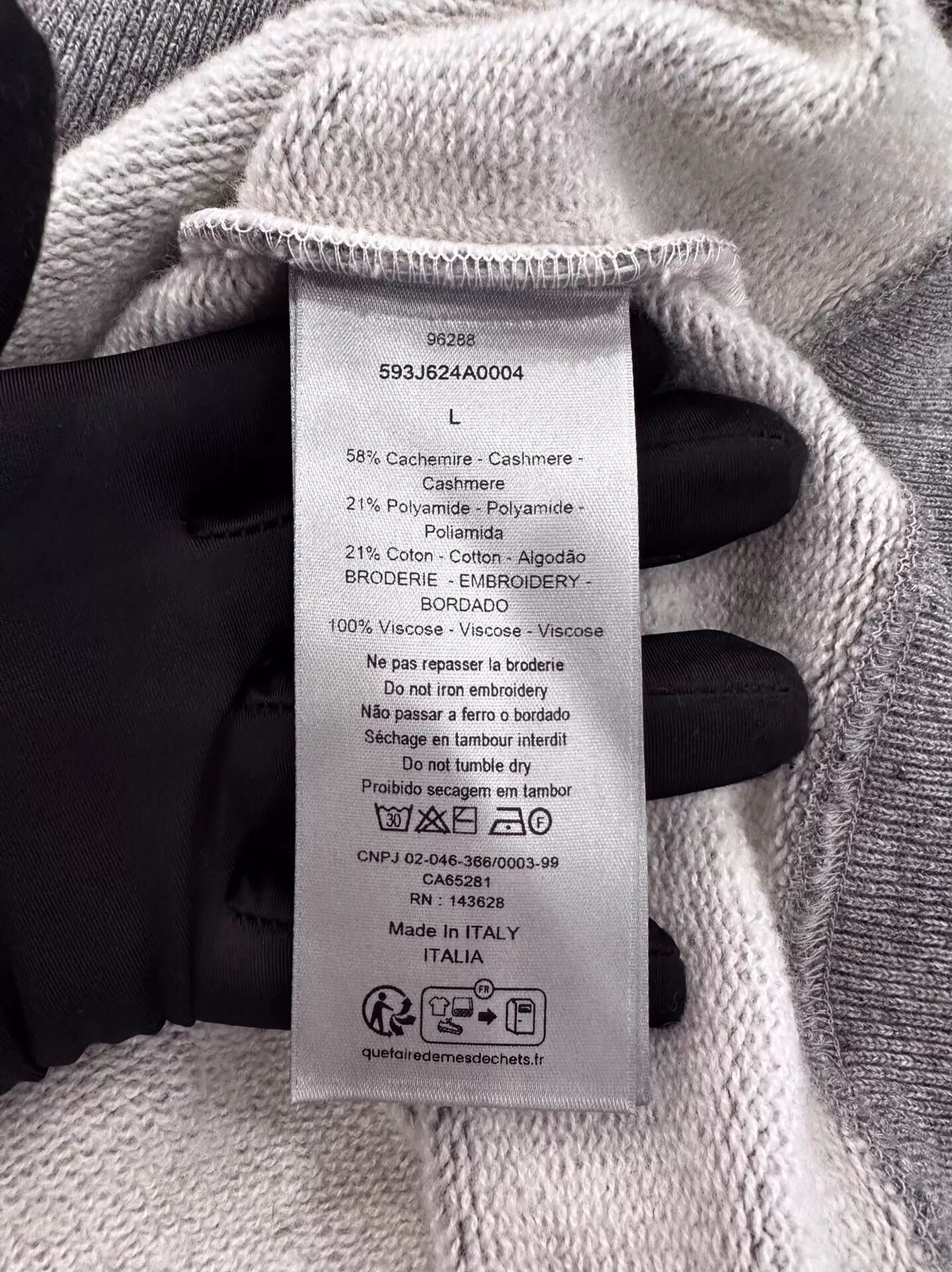Dior Dior Icons Gray Cashmere Men's Embroidered Logo Hoodie L Size US L / EU 52-54 / 3 - 6 Thumbnail