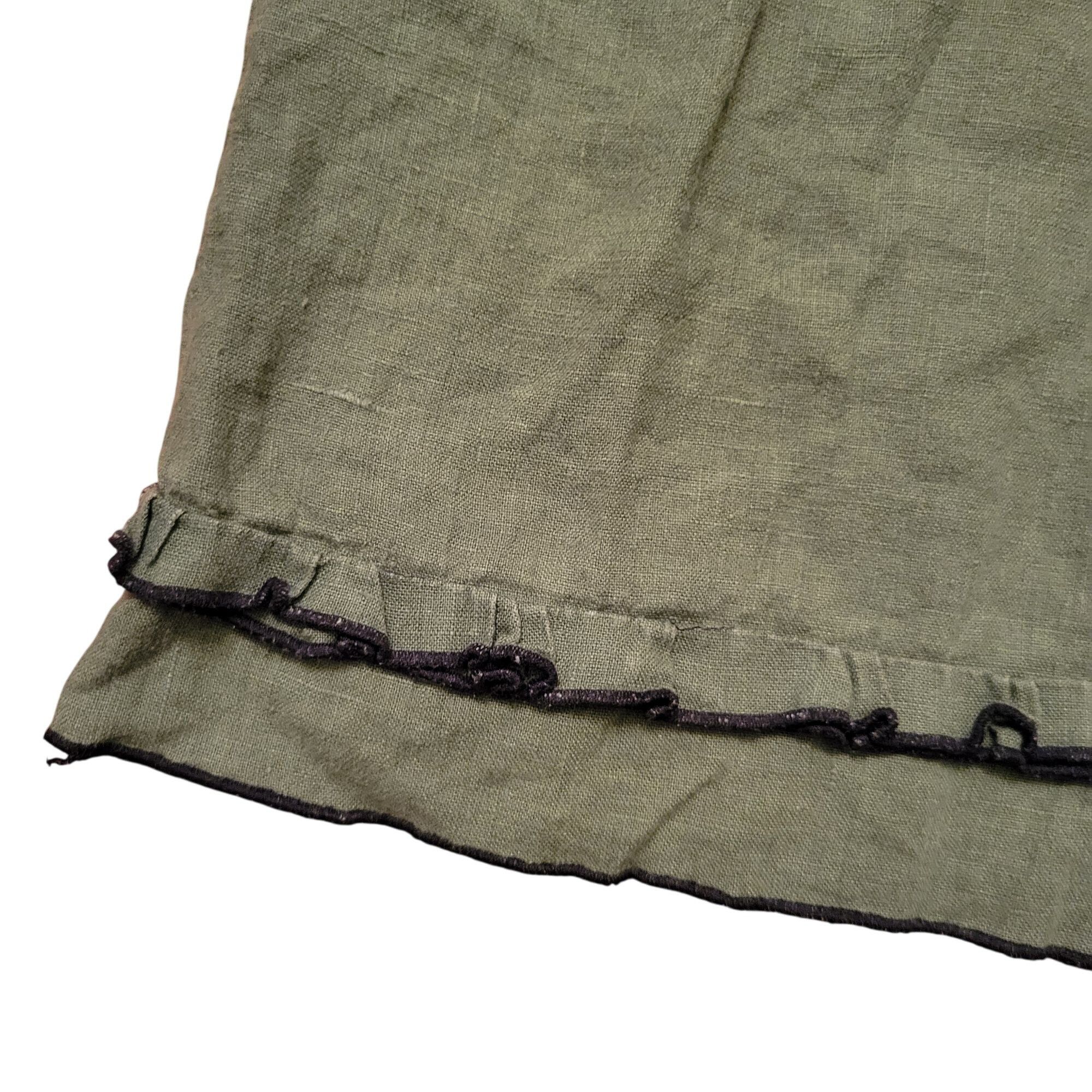 Vintage Sarah Clemens Olive Green Linen Dress Black Ruffle Trim Long Size ONE SIZE - 4 Thumbnail