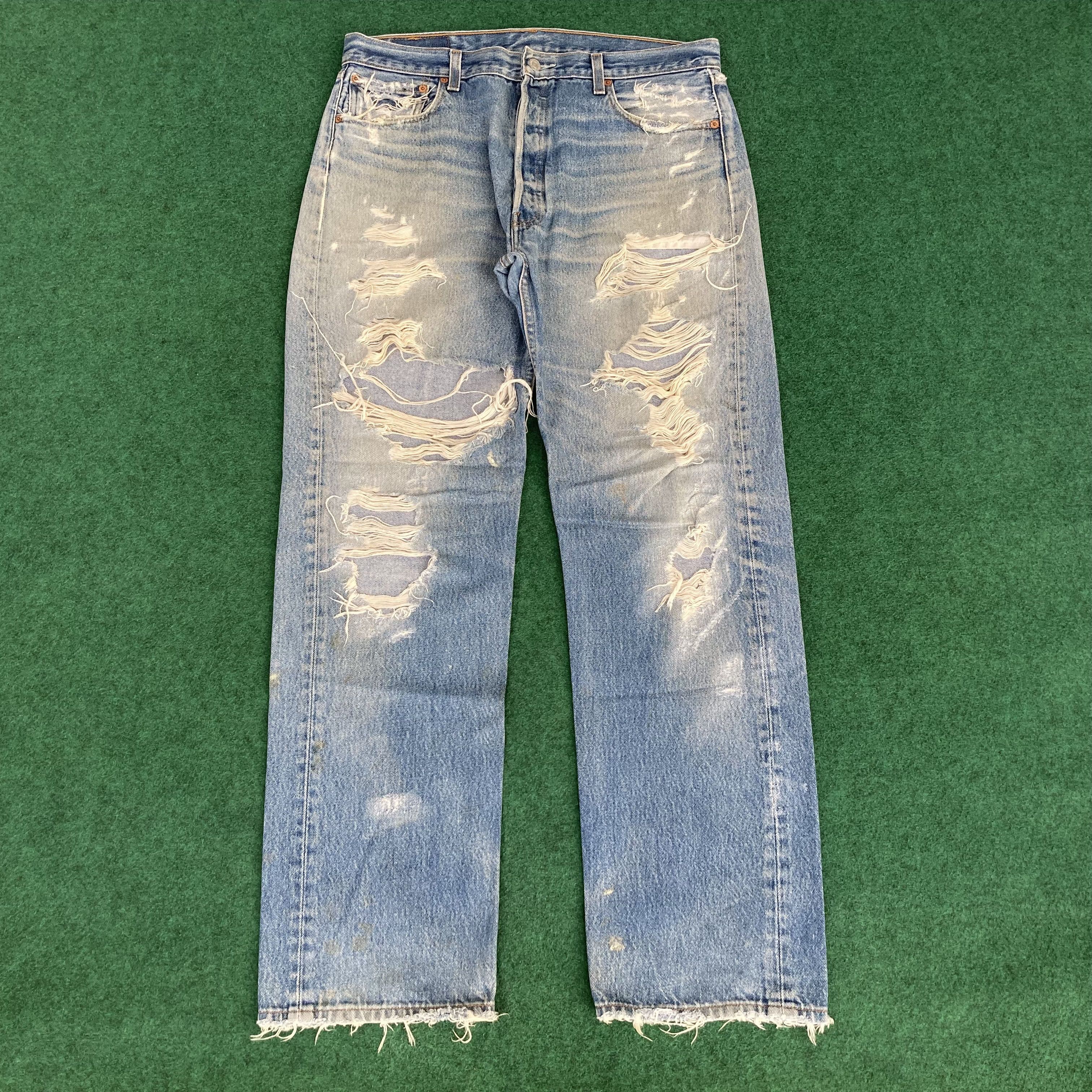 Levi's × Vintage 35x32 Vtg Levis 501 Faded Blue Ripped Punk Grunge Jeans Size US 35 - 1 Thumbnail