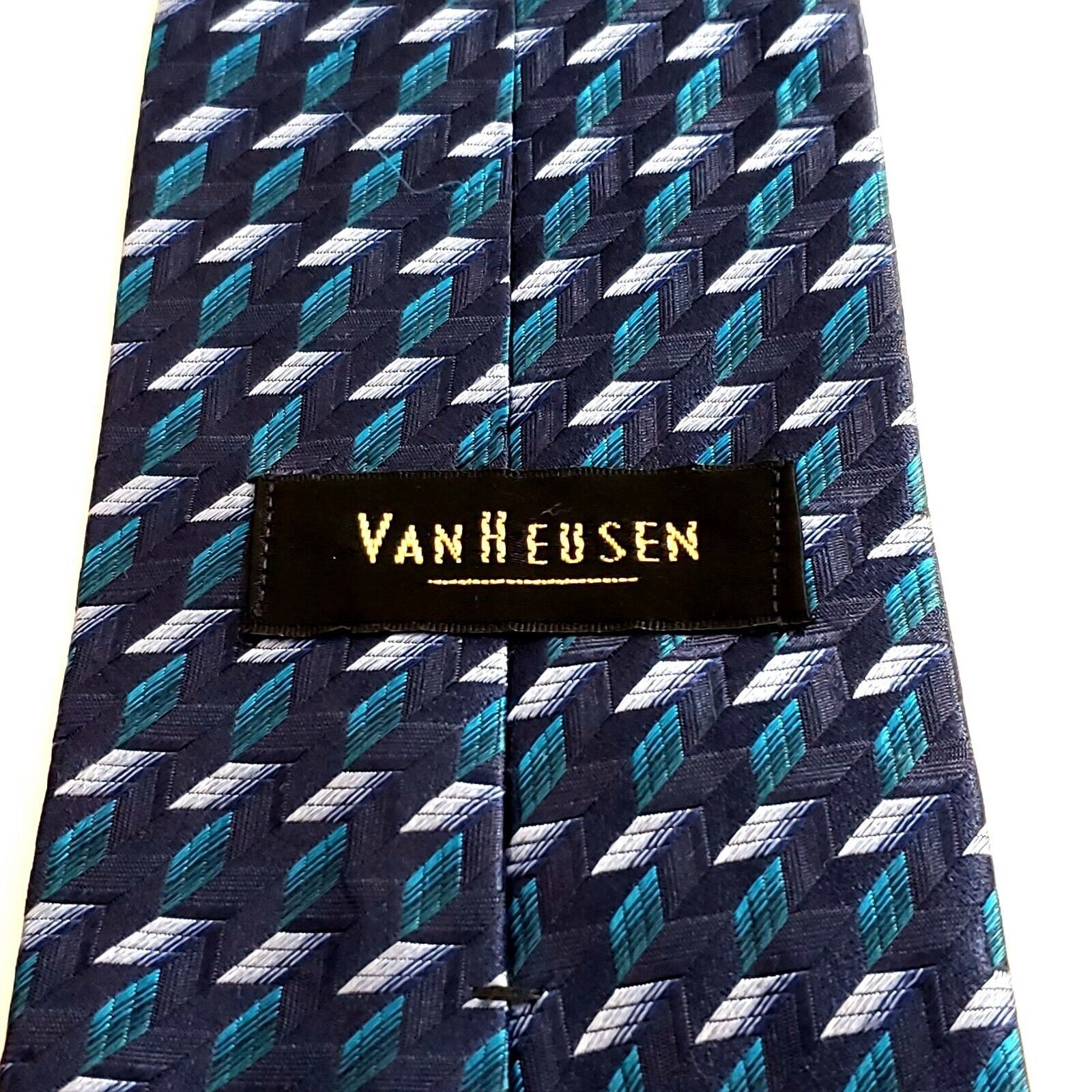 Van Heusen Van Heusen Woven Blue Teal Geometric Wide Silk Tie Size ONE SIZE - 3 Thumbnail