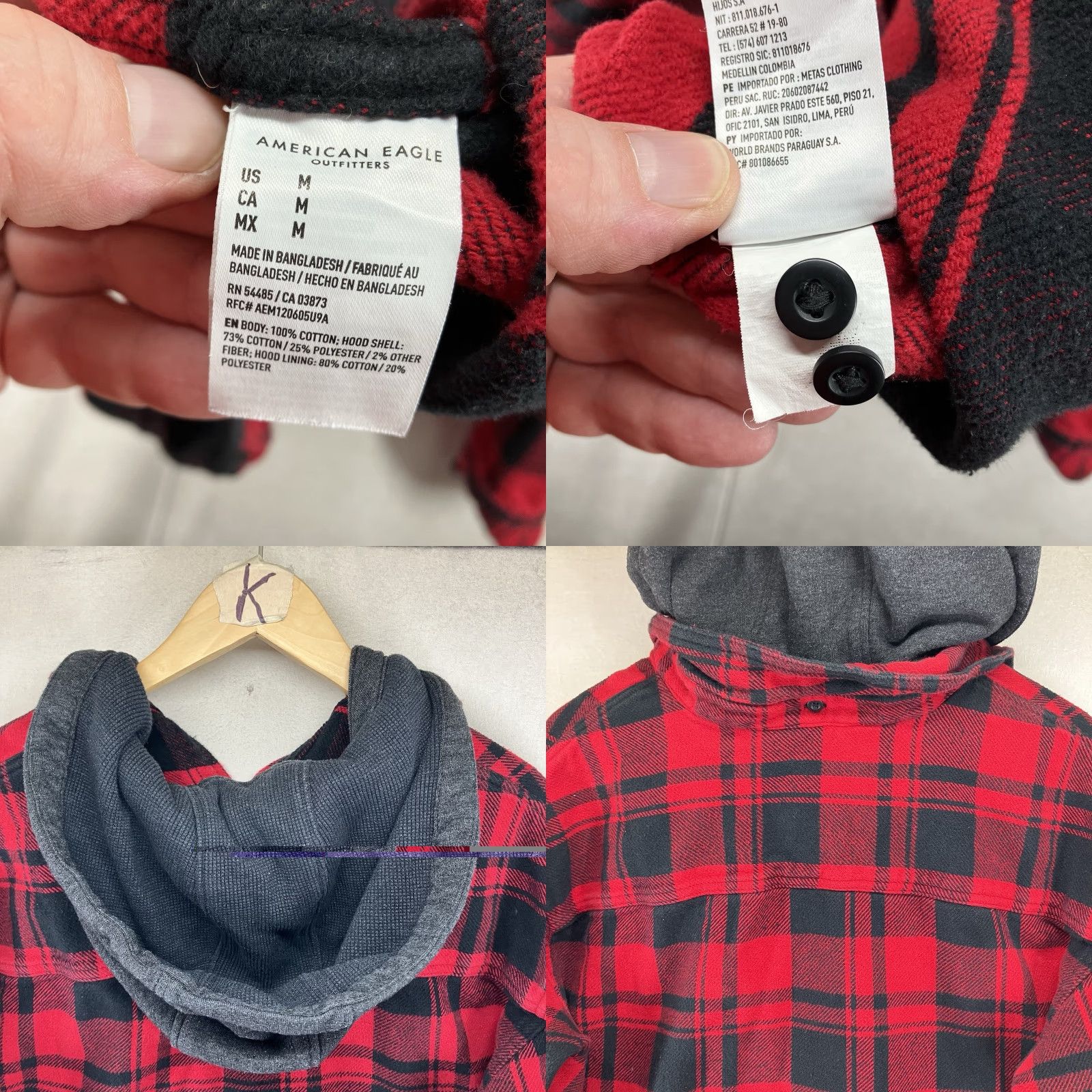 American Eagle Outfitters VINTAGE Mens American Eagle Buffalo Plaid Thick Knit Shirt Removable Hood Medium Shacket Size US M / EU 48-50 / 2 - 9 Thumbnail